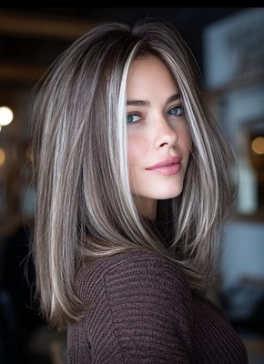 Balayage Chocolate Brown Light Blond Highlights Lace Front 100% Human Hair Wigs