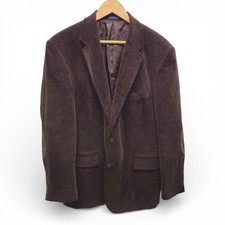 Stafford Essentials Corduroy Sport Coat Blazer 44R Suede Elbow Patches Brown