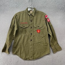 Vintage Boy Scouts America Shirt Small 50s 60s Uniform Patches Army Green
