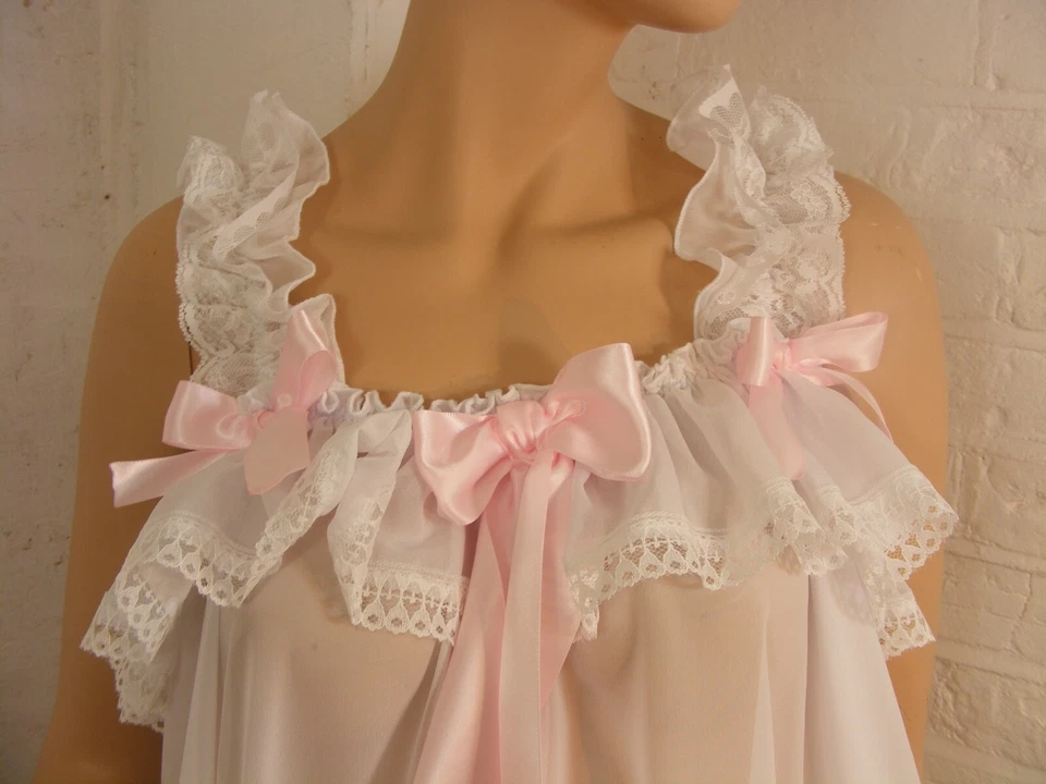 sissy ADULTO Vestido Bebé Blanco Gasa Babydoll Negligee Camisón Elegante Cosplay Foto 2 de 4