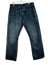 Flypaper Loose Fit Baggy Blue Jeans Embroidered Flap pockets Mens 36x32