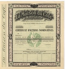 Maison du Caf&eacute; S.A., Paris &ndash; Namensaktie(n) &uuml;ber 500 Francs - Kaffeehaus !