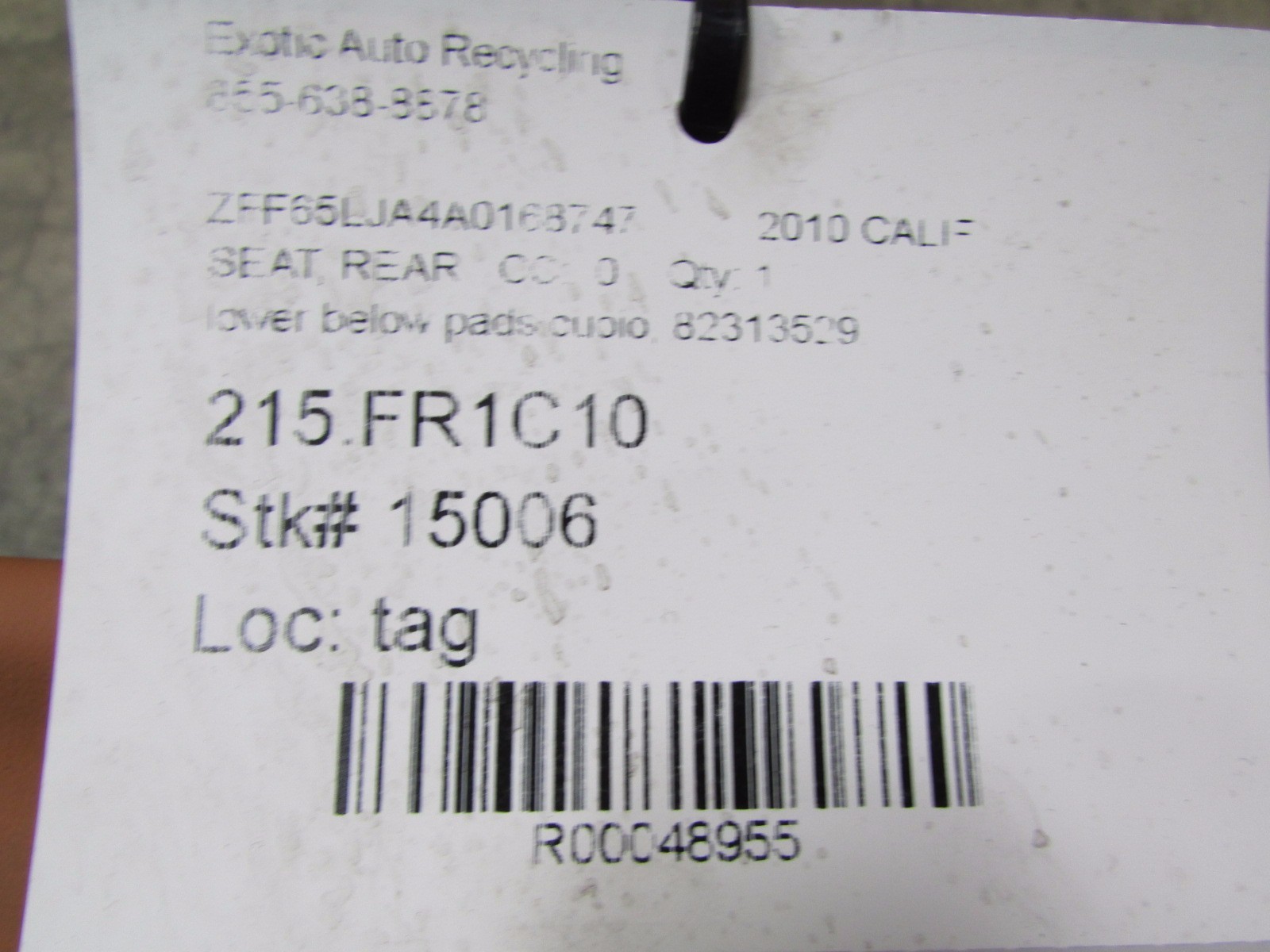 Ferrari California, Lower Below Pad, Cuoio, Used, P/N 82313529