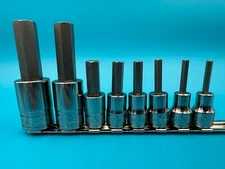 NEW Snap-On 8pc SAE Hex Allen Bit Socket Set 5/32" to 9/16" - 3/8" FA & 1/2" SA