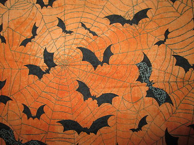 BATS SPIDER WEB BAT SPIDERWEBS ORANGE BLACK COTTON FABRIC BTHY