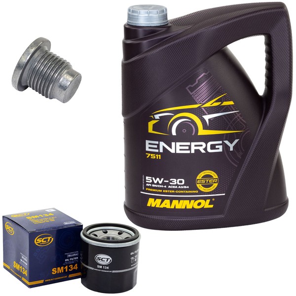MotoröL Set 5W-30 5 Liter + ÖLfilter SM 134 + Schraube FüR Renault Clio Twingo-image