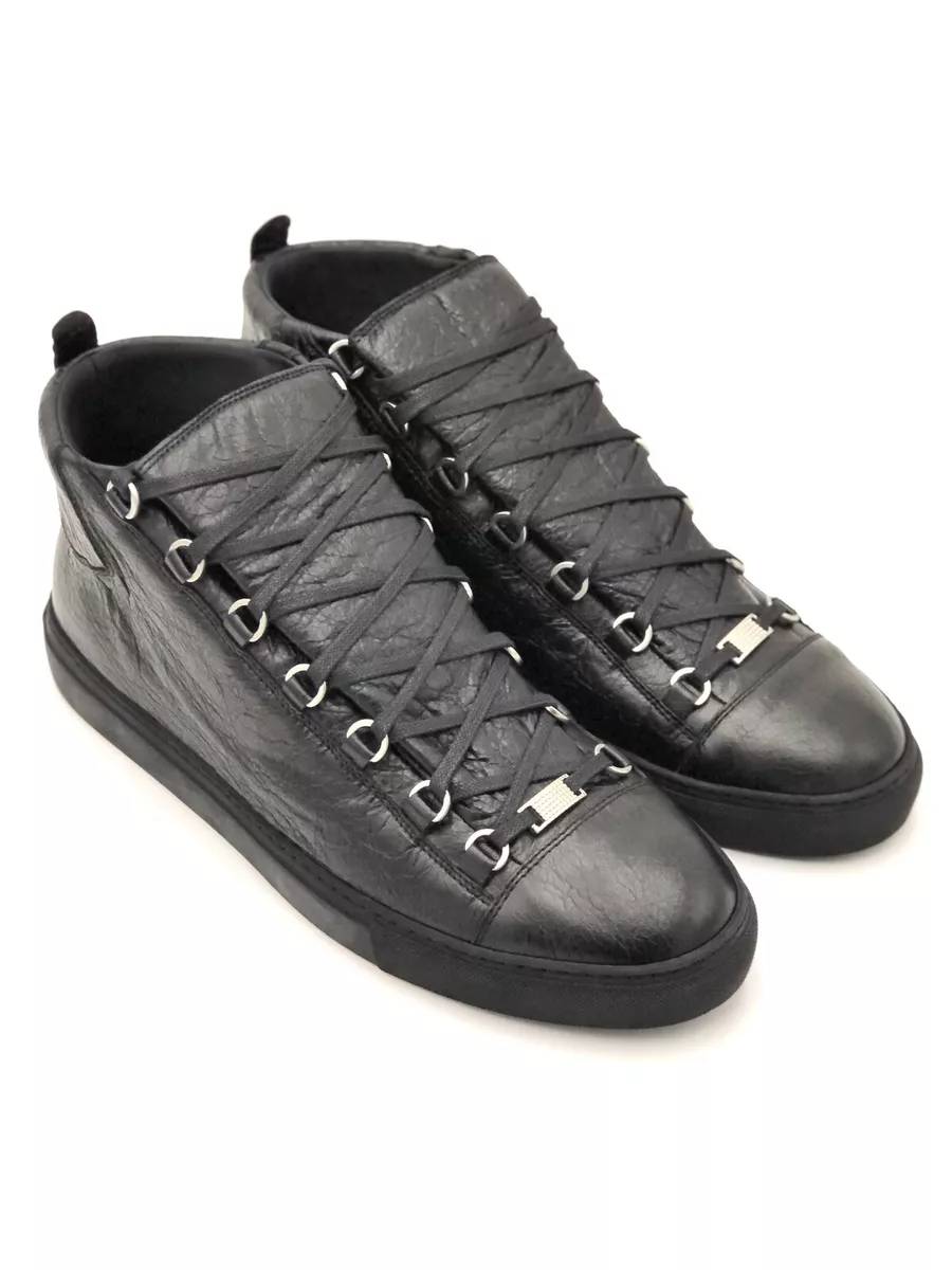 Balenciaga Black Leather High Top Arena Sneakers Sz EU 45 | eBay