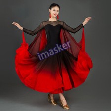 NEW Latin Ballroom Dance Dress Modern Salsa Waltz Standard Long Dress Red