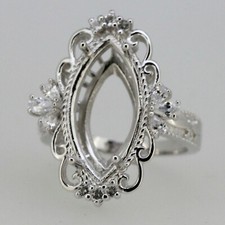 Sterling Silver Semi Mount Ring Setting Marquise MQ 20x10mm Fleur Di White Topaz
