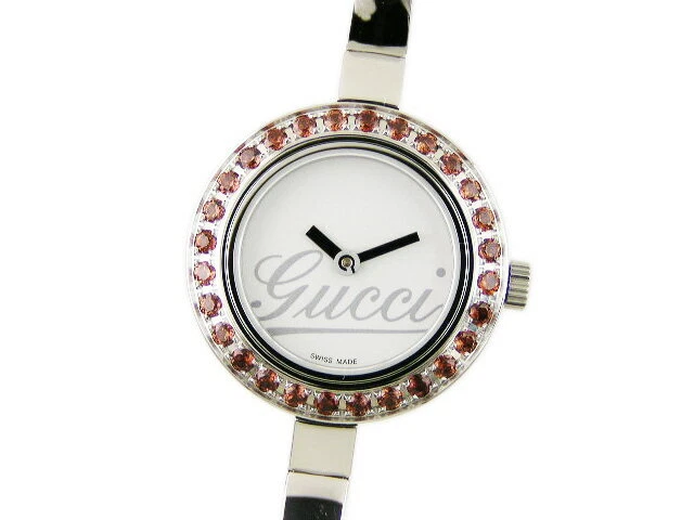 Montre d'occasion pour femme GUCCI 105 YA105535 lunette grenat quartz acier inoxydable