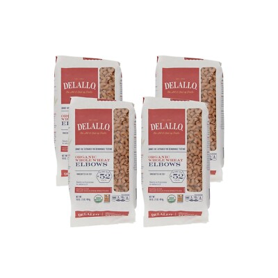 DeLallo Whole Wheat Elbow Macaroni Pasta, 1 lb. Bag,  100% Organic (4-Pack)