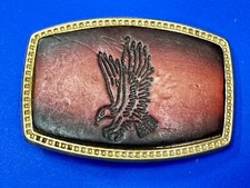 Majestic Patriotic Eagle Vintage Alumine Faux Brass  Leather Belt Buckle