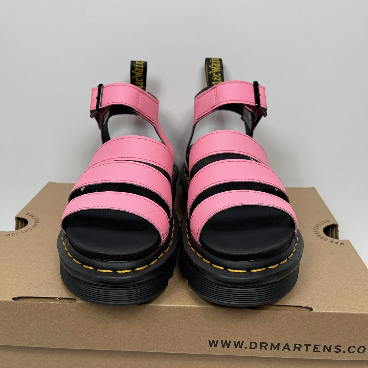 Dr Martens Leather Blaire Pink Lemonade Sandals Strappy Buckle