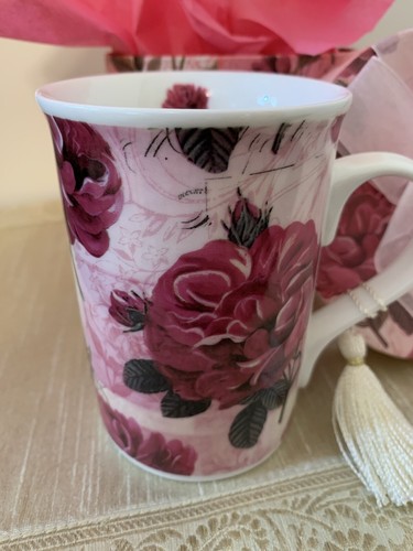 Taza de té rosa con patrón de flores de verano rollover regalo en caja - Imagen 2 de 15