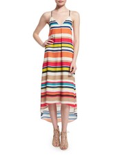 NWT Alice & Olivia Cortes Dress Carnival Stripe Rainbow Tank Maxi High Low M