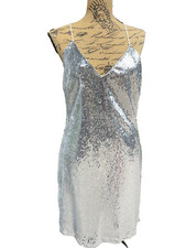 Silver Sequin Slip Dress PrettyLittleThing Sharlie Cross Back Slip Dress Size 12