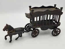 Vintage Cast Iron Art Horse Drawn Overland Circus Wagon Cage Cart JM109