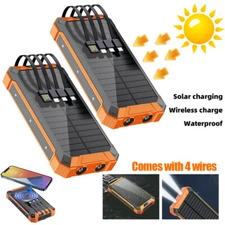 Solar Power Bank Wireless Charger 42800mAh Battery Pack 4 Cables Fast Charging