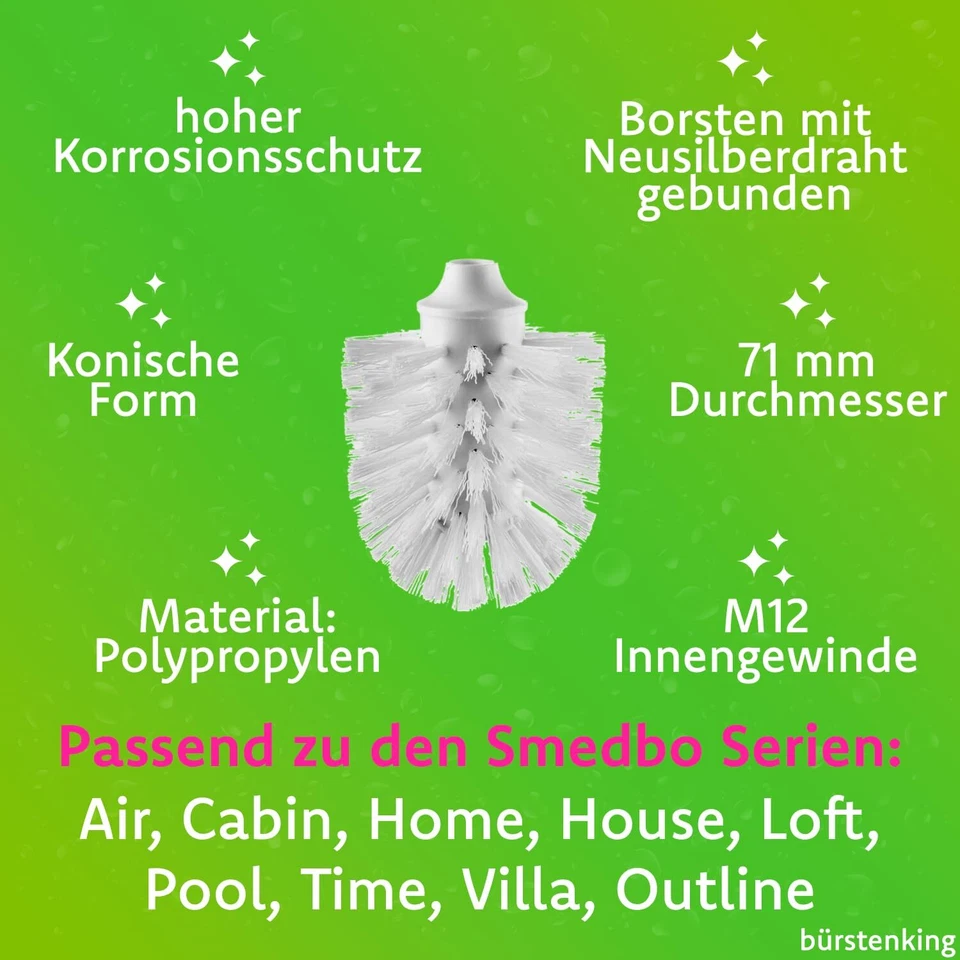 WC Ersatzbürstenkopf 71 mm Toilettenbürstenkopf Set passend für Smedbo WC-Gar... - Bild 2 von 4