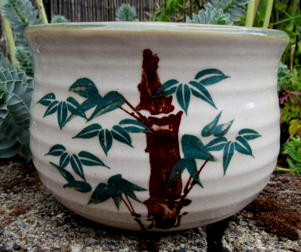 Vintage Bamboo Design Pottery Porcelain Planter Flower Pot Vase China