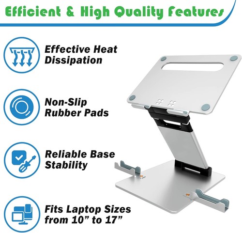Height-adjustable Folding Aluminium Alloy Laptop Stand Riser with Phone holders - Afbeelding 3 van 7