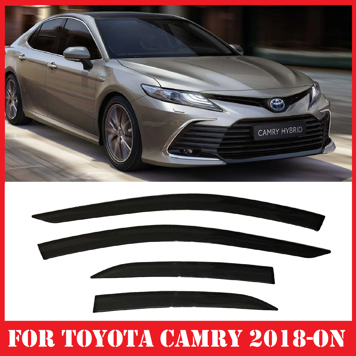 4-Piece Window Visor / Sun Rain Deflectors – Glossy Black – Fits 2018-2024 Toyota Camry