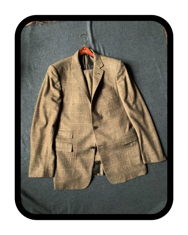 Impresionante Traje Ralph Lauren Etiqueta Púrpura 2 Piezas En Lana Marrón Glen Check Foto 3 de 4