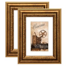 WYNCO 5x7 2 Pack Rustic Gold Scroll Ornate Classic Picture Frames, Matted for...