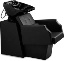New Adjustable Height Shampoo Bowl & Chair, Ceramic Salon Backwash Station Black