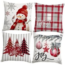Christmas Pillow Covers 18x18 Inch Set of 4, 18" x 18" Pack of 4 Red