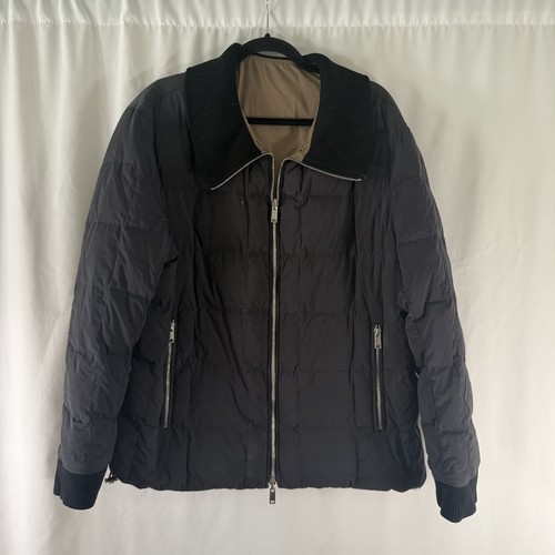 Theory Down Feather Jacket Women's XL Black Brown Reversible Puffer Zip Pockets