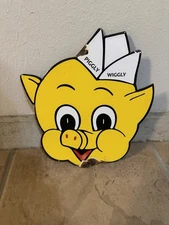 VINTAGE PIGGLY WIGGLY PORCELAIN SIGN GENERAL MART PIG FOOD MARKET GROCERY STORE