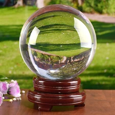 K9 Crystal Ball 150Mm(6 Inch) Clear Crystal Ball with Wooden Stand for Lense Bal