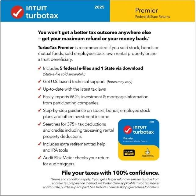 TurboTax Premier 2025 Tax Software Fed & State Tax Win & Mac CODE - SHIPS IN 24 - Image 4 of 4