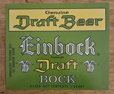 Einbock Draft Bock Beer Label 1 Qt. Maier Brewing Co. Los Angeles California
