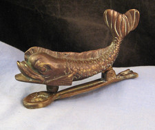 LARGE ANTIQUE VICTORIAN BRONZE ARTS & CRAFTS FIGURAL DOLPHIN FISH DOOR KNOCKER
