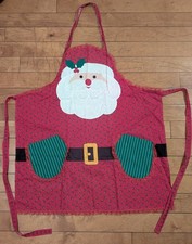 Vintage Christmas Santa Claus Full Coverage Apron Red Holly Holiday Retro 32.5"