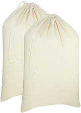 - 2 Pack Extra Large 100% Cotton Canvas Heavy Duty Laundry Bags - Natural Cotton