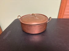 Vintage Tagus Copper Chef Pot with Lid, Double Handles, Portugal, Patina 3.5x 10