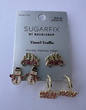 New Sugarfix Baublebar Earrings  Tinsel Traffic  Christmas Snowman Holly Jolly