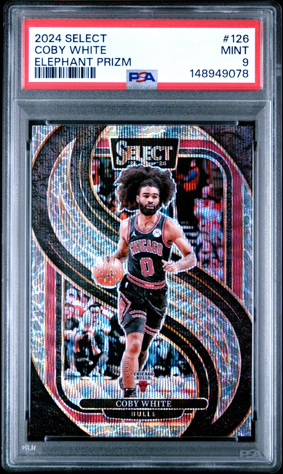 Coby White 2024 panini Select #126 Elephant Prizm SSP PSA 9 Bulls POP 2