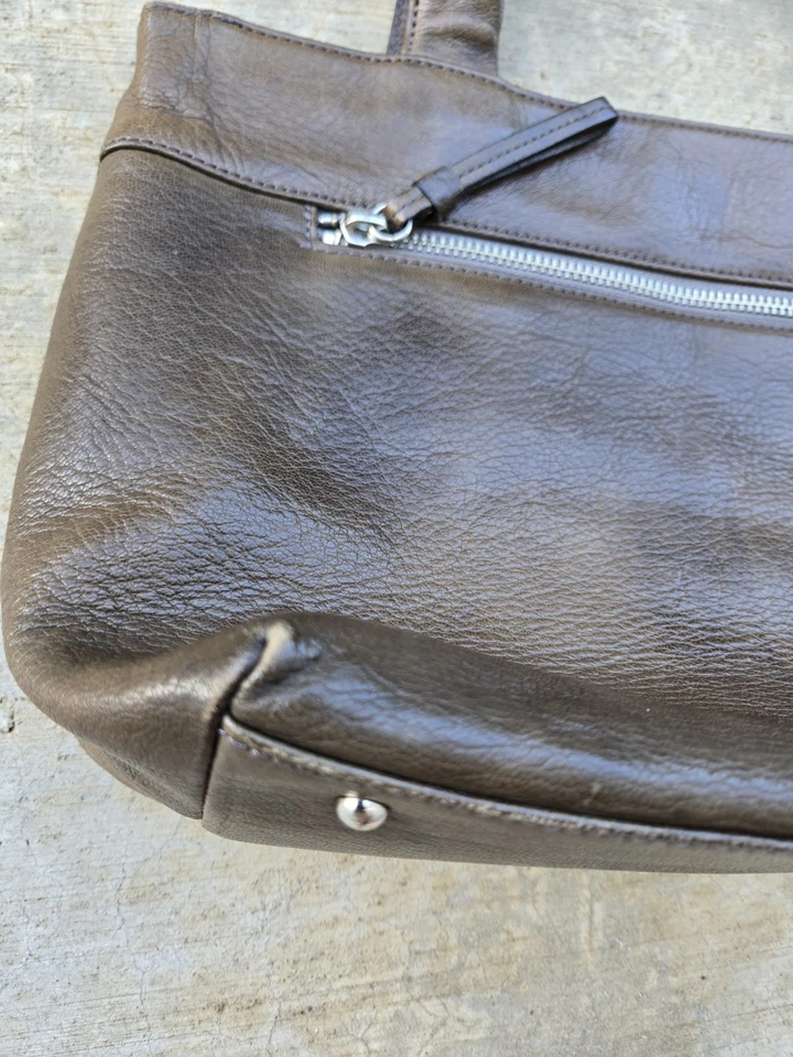 Margaret Howell Idea 绿色棕色皮革中号托特包经典设计二手 — 第 3/4 张图片