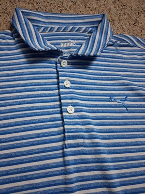 PUMA Polo Shirt Boys Youth XL Blue Striped Short Sleeve Golf Performance Casual