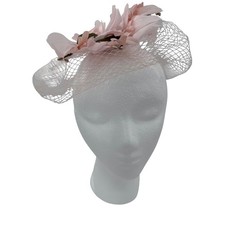 Vintage Union Made Pink Floral Fascinator Hat With Veil  Netting pin-up