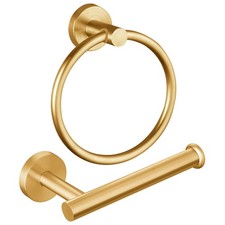 Brushed Gold Bathroom Hardware Set, Towel Ring Holder, Stainless Steel SUS3...