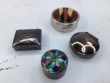 4 Vintage Engraved Sterling Silver Rectangle Pill Box,cloisonné, wood inlay+(B3)