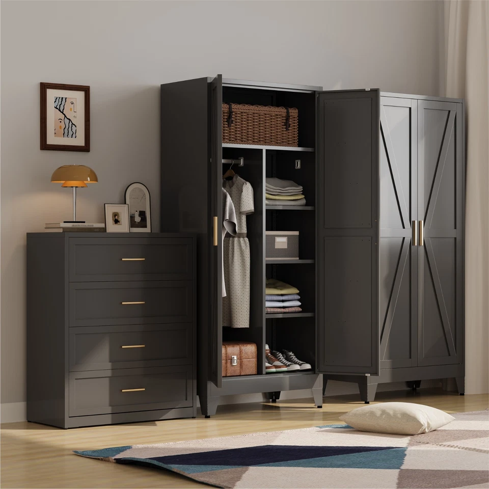 Металлический шкаф гардероб шкаф с подвесным стержнем, 71'' металлический шкаф гардероб - Изображение 4 из 4