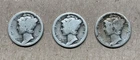 3 Mercury Dimes, 2 1916 S, 1 1926, Circulated, (see photos) Below Fine Condition