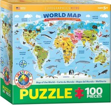 EuroGraphics Illustrated Map of The World 100-Piece Puzzle,Jigsaw