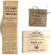 1935  U.S. AMATEUR  GOLF CHAMPIONSHIP TICKET  + SCORECARD  +  NEWS ARTICLE  C100